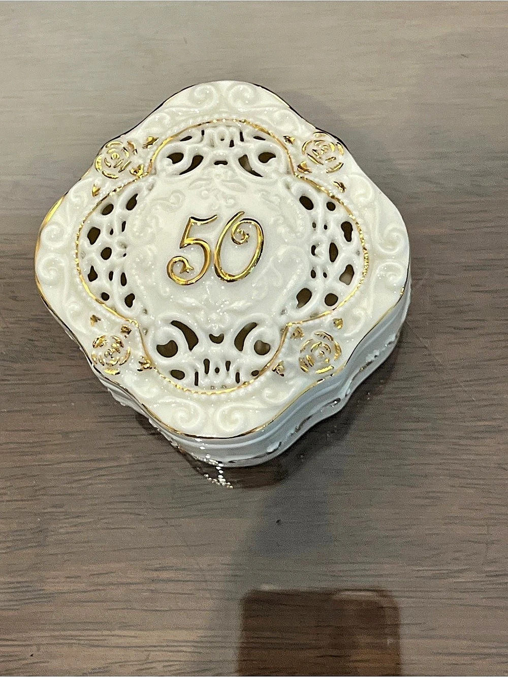 GARDEN DECORATIONS 50th Anniversary White & Gold Trinket Box